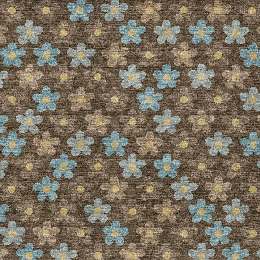 Chocolate And Brown Floral Washable Indoor Outdoor Area Rug Photo 3