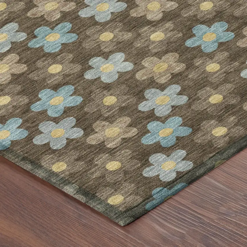 Chocolate And Brown Floral Washable Indoor Outdoor Area Rug Photo 5