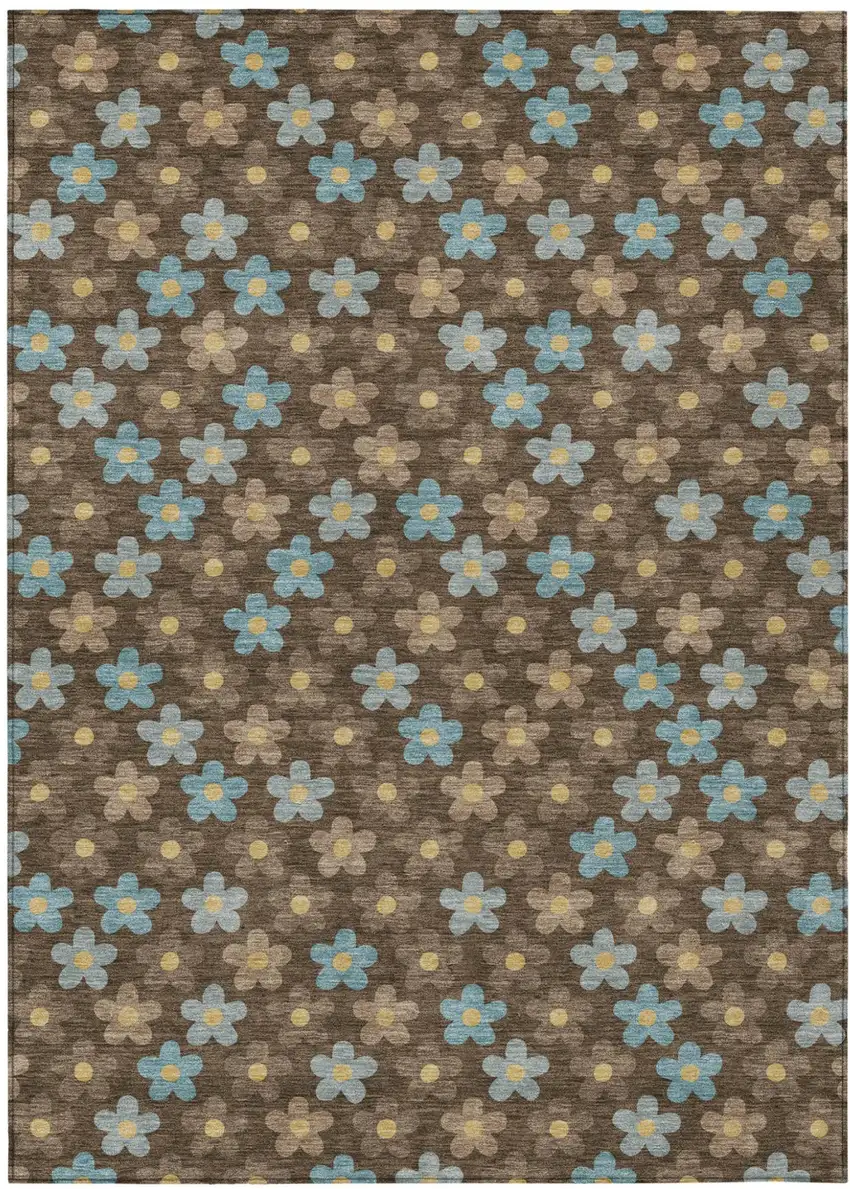 Chocolate And Brown Floral Washable Indoor Outdoor Area Rug Photo 2