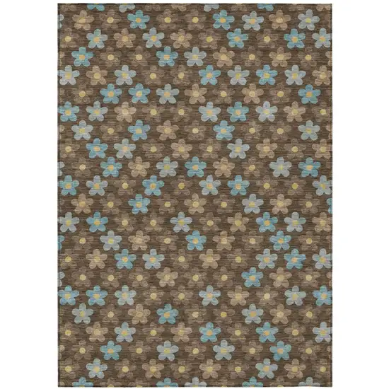 Chocolate And Brown Floral Washable Indoor Outdoor Area Rug Photo 2