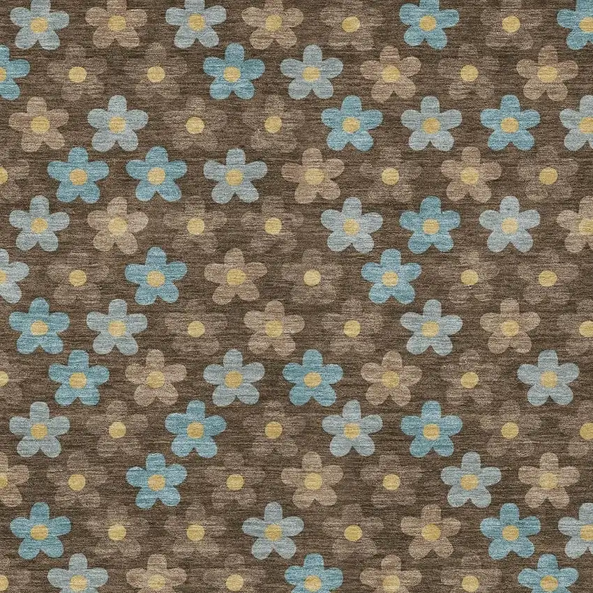 Chocolate And Brown Floral Washable Indoor Outdoor Area Rug Photo 3