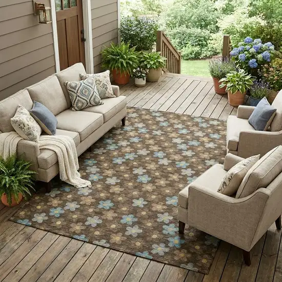 Chocolate And Brown Floral Washable Indoor Outdoor Area Rug Photo 1