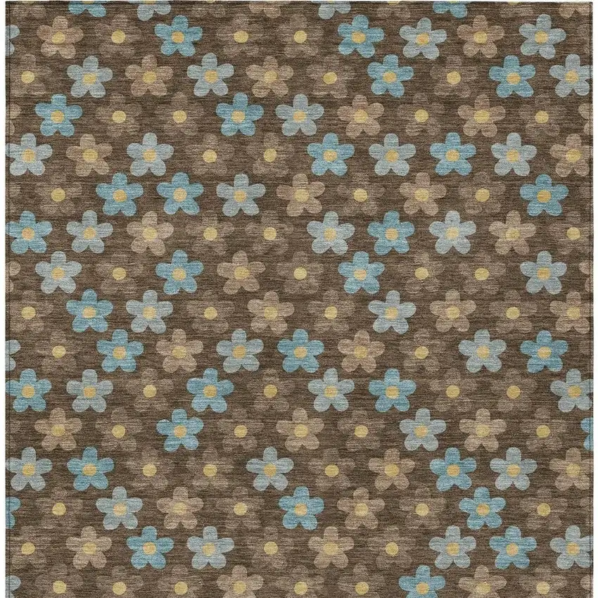 Chocolate And Brown Floral Washable Indoor Outdoor Area Rug Photo 4