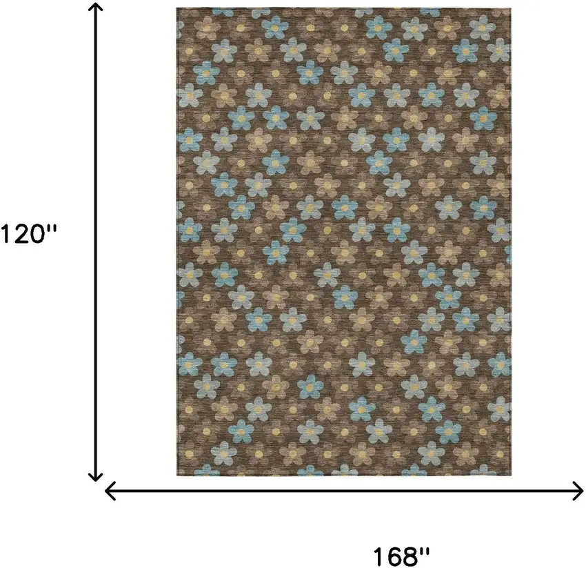 Chocolate And Brown Floral Washable Indoor Outdoor Area Rug Photo 7