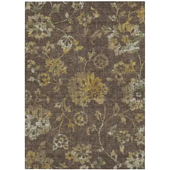 Chocolate And Brown Floral Washable Indoor Outdoor Area Rug Photo 3