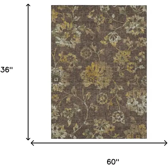 Chocolate And Brown Floral Washable Indoor Outdoor Area Rug Photo 6