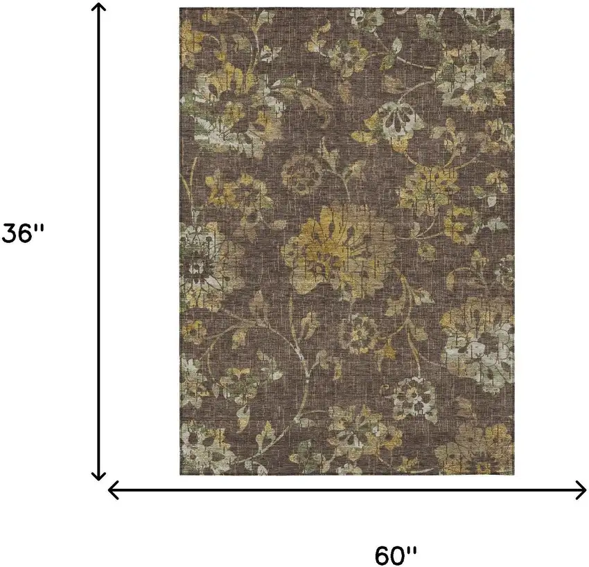 Chocolate And Brown Floral Washable Indoor Outdoor Area Rug Photo 6