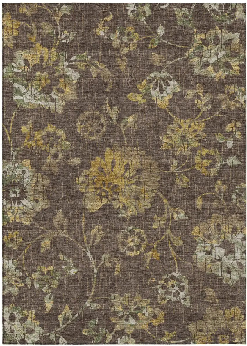 Chocolate And Brown Floral Washable Indoor Outdoor Area Rug Photo 1