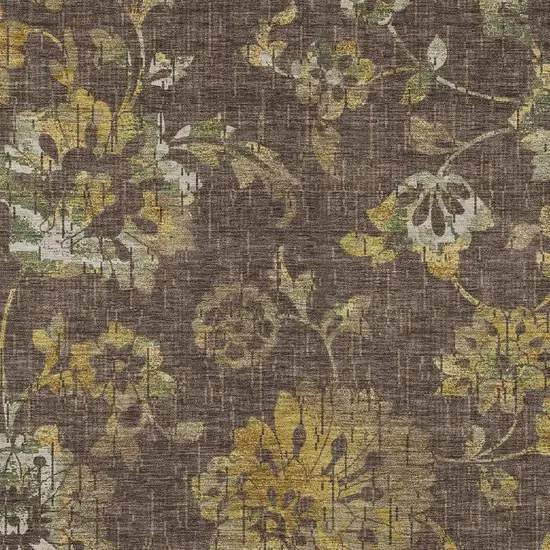 Chocolate And Brown Floral Washable Indoor Outdoor Area Rug Photo 2