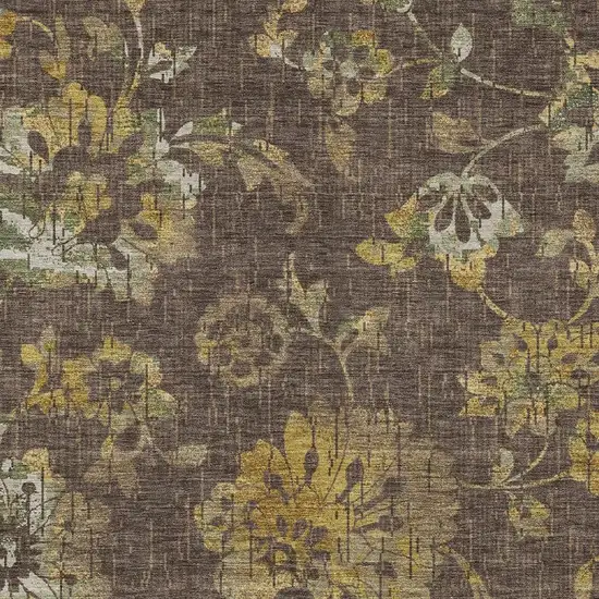 Chocolate And Brown Floral Washable Indoor Outdoor Area Rug Photo 2
