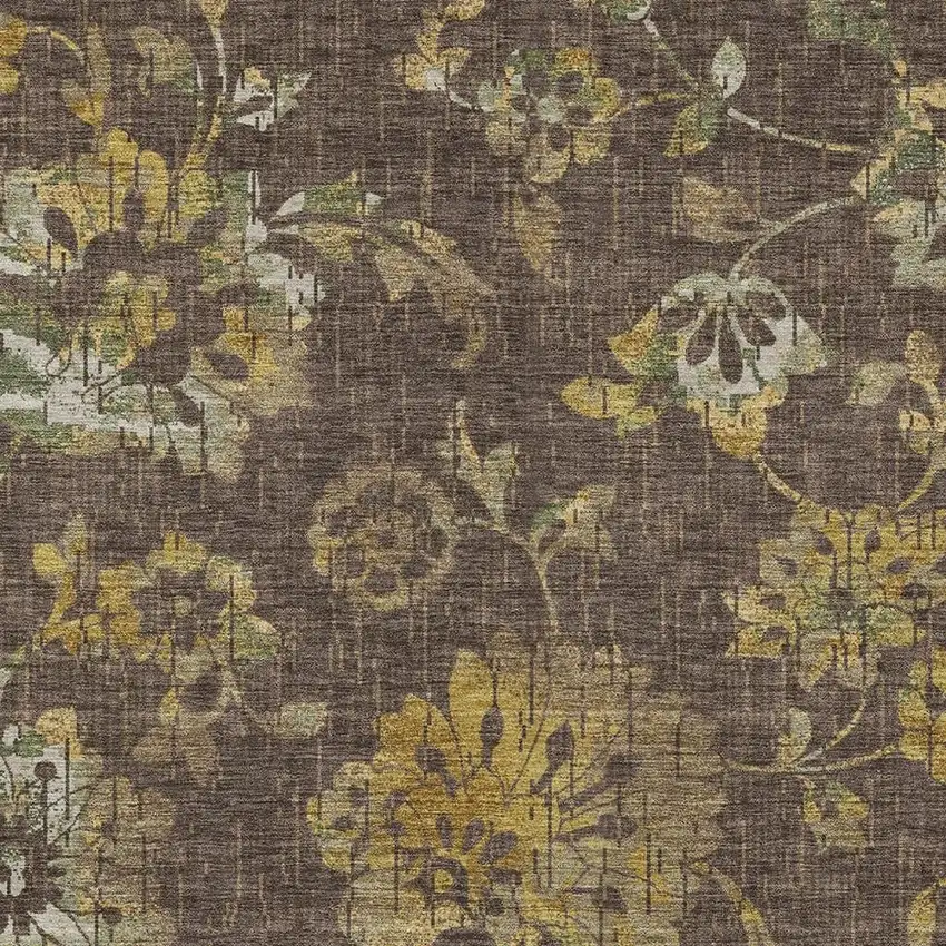 Chocolate And Brown Floral Washable Indoor Outdoor Area Rug Photo 2