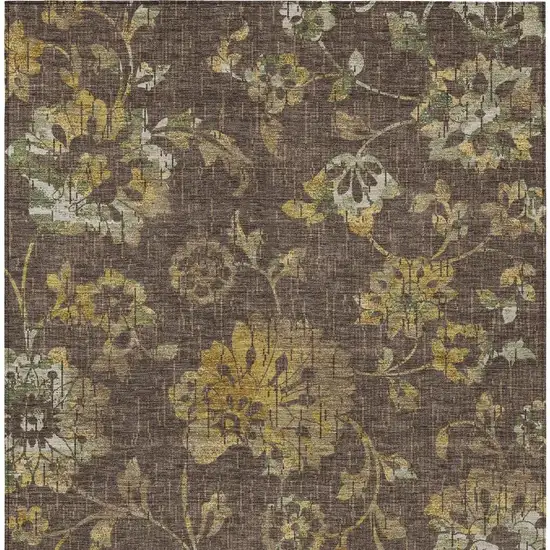 Chocolate And Brown Floral Washable Indoor Outdoor Area Rug Photo 3