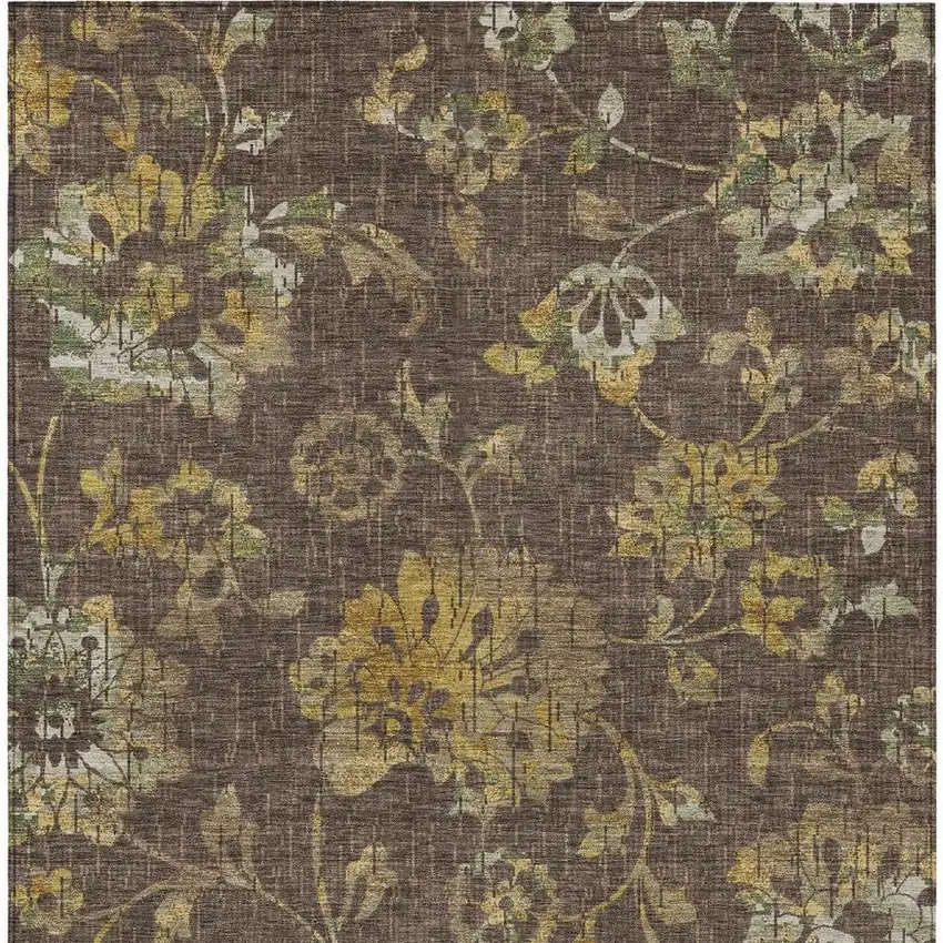 Chocolate And Brown Floral Washable Indoor Outdoor Area Rug Photo 3