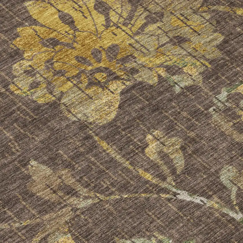 Chocolate And Brown Floral Washable Indoor Outdoor Area Rug Photo 5