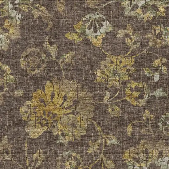 Chocolate And Brown Floral Washable Indoor Outdoor Area Rug Photo 2