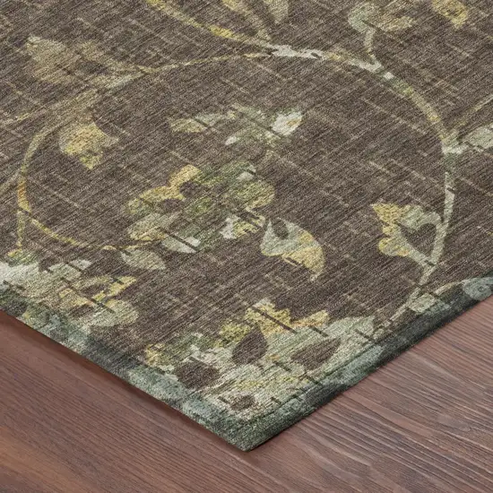 Chocolate And Brown Floral Washable Indoor Outdoor Area Rug Photo 4