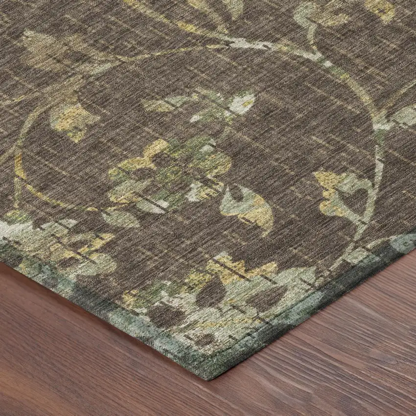 Chocolate And Brown Floral Washable Indoor Outdoor Area Rug Photo 4