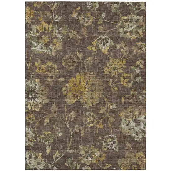 Chocolate And Brown Floral Washable Indoor Outdoor Area Rug Photo 1