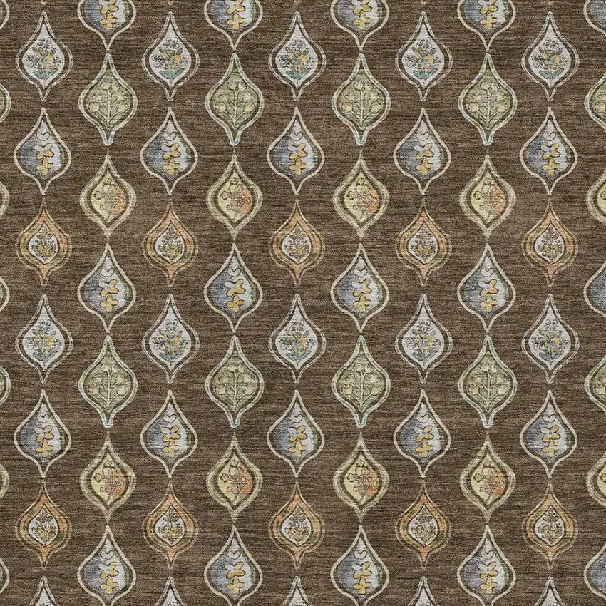 Chocolate And Brown Floral Washable Indoor Outdoor Area Rug Photo 2