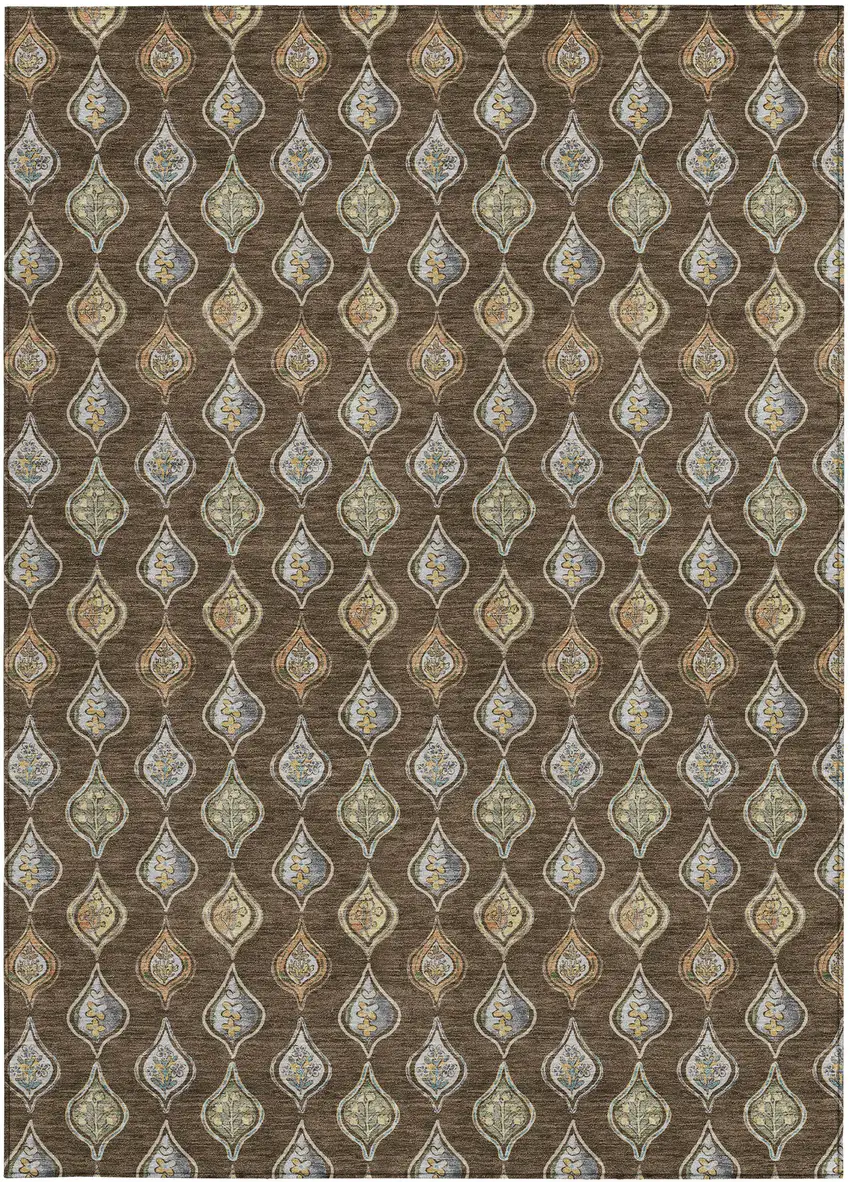 Chocolate And Brown Floral Washable Indoor Outdoor Area Rug Photo 3