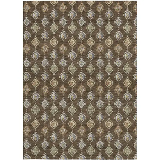 Chocolate And Brown Floral Washable Indoor Outdoor Area Rug Photo 3