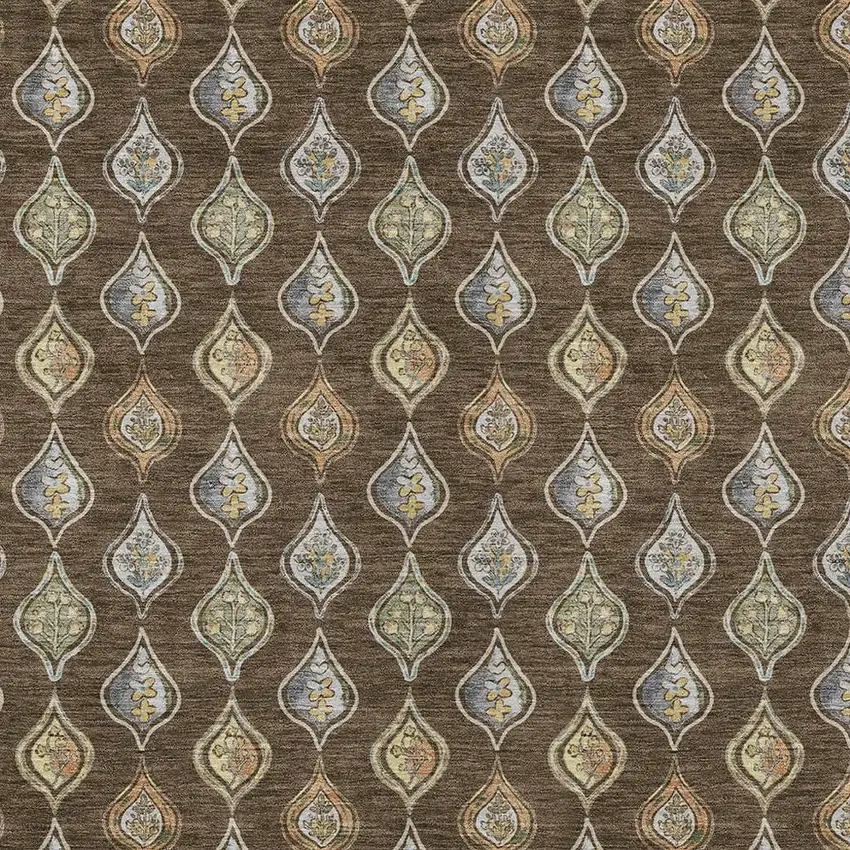 Chocolate And Brown Floral Washable Indoor Outdoor Area Rug Photo 2