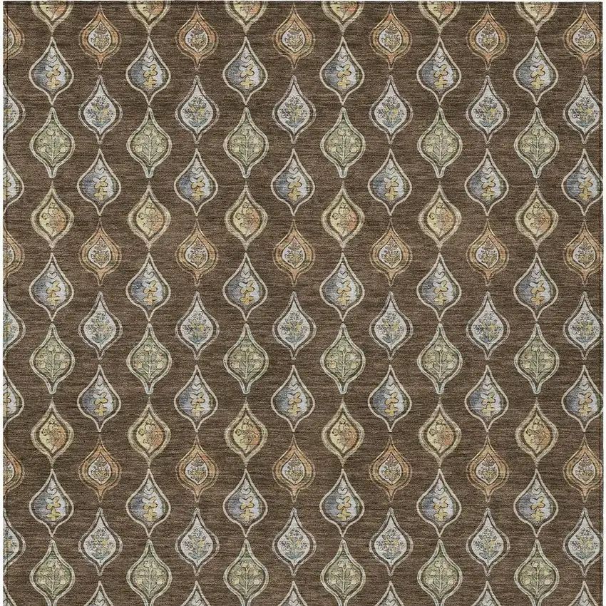 Chocolate And Brown Floral Washable Indoor Outdoor Area Rug Photo 3