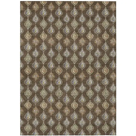 Chocolate And Brown Floral Washable Indoor Outdoor Area Rug Photo 1