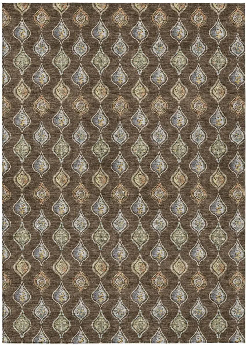 Chocolate And Brown Floral Washable Indoor Outdoor Area Rug Photo 1