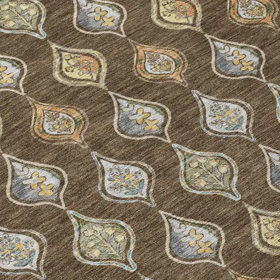Chocolate And Brown Floral Washable Indoor Outdoor Area Rug Photo 5