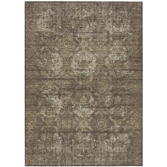 Chocolate And Brown Floral Washable Indoor Outdoor Area Rug Photo 2