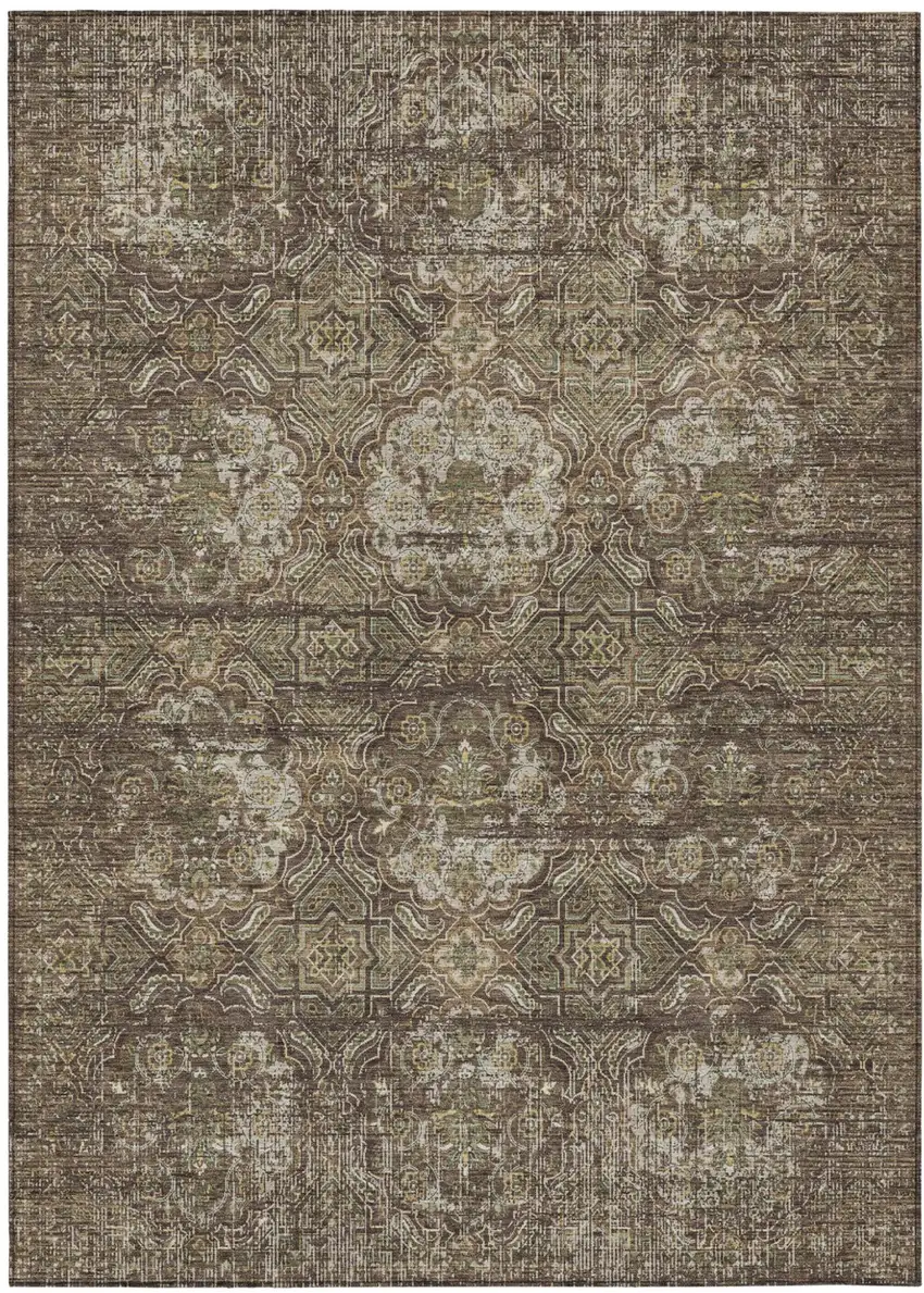 Chocolate And Brown Floral Washable Indoor Outdoor Area Rug Photo 2