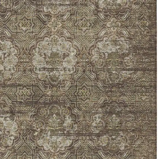Chocolate And Brown Floral Washable Indoor Outdoor Area Rug Photo 3