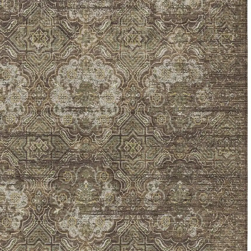 Chocolate And Brown Floral Washable Indoor Outdoor Area Rug Photo 3