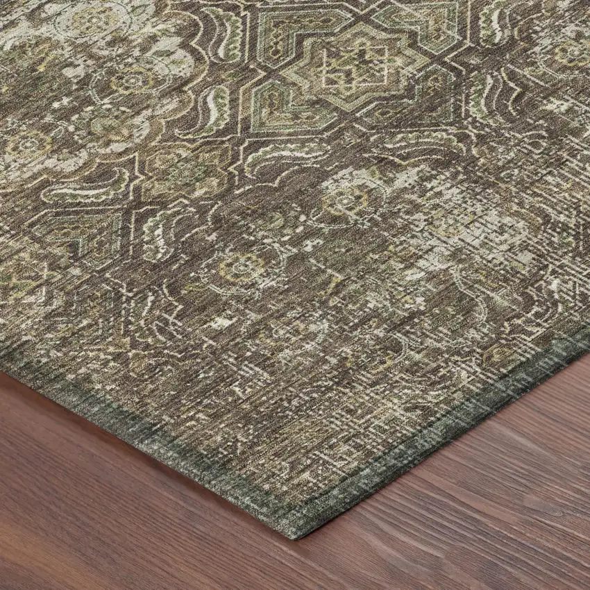 Chocolate And Brown Floral Washable Indoor Outdoor Area Rug Photo 5