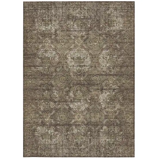 Chocolate And Brown Floral Washable Indoor Outdoor Area Rug Photo 4