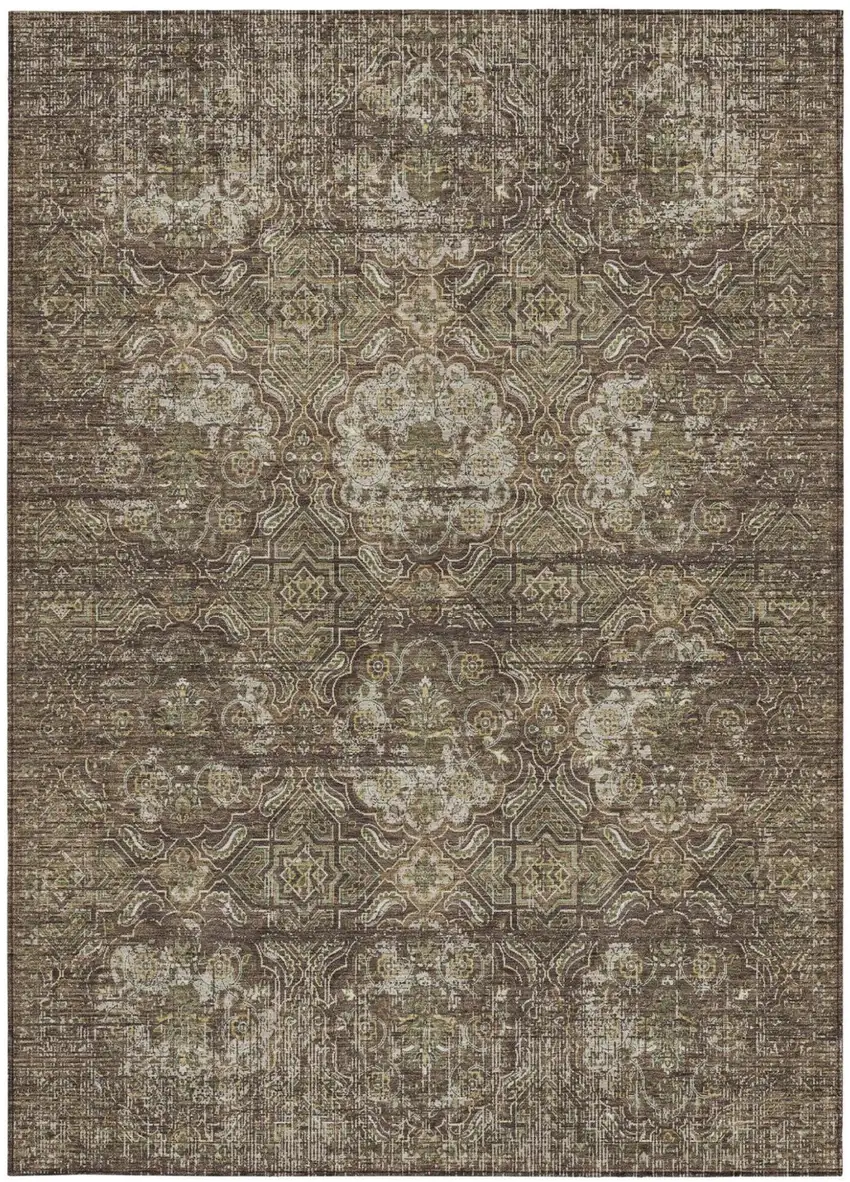 Chocolate And Brown Floral Washable Indoor Outdoor Area Rug Photo 4