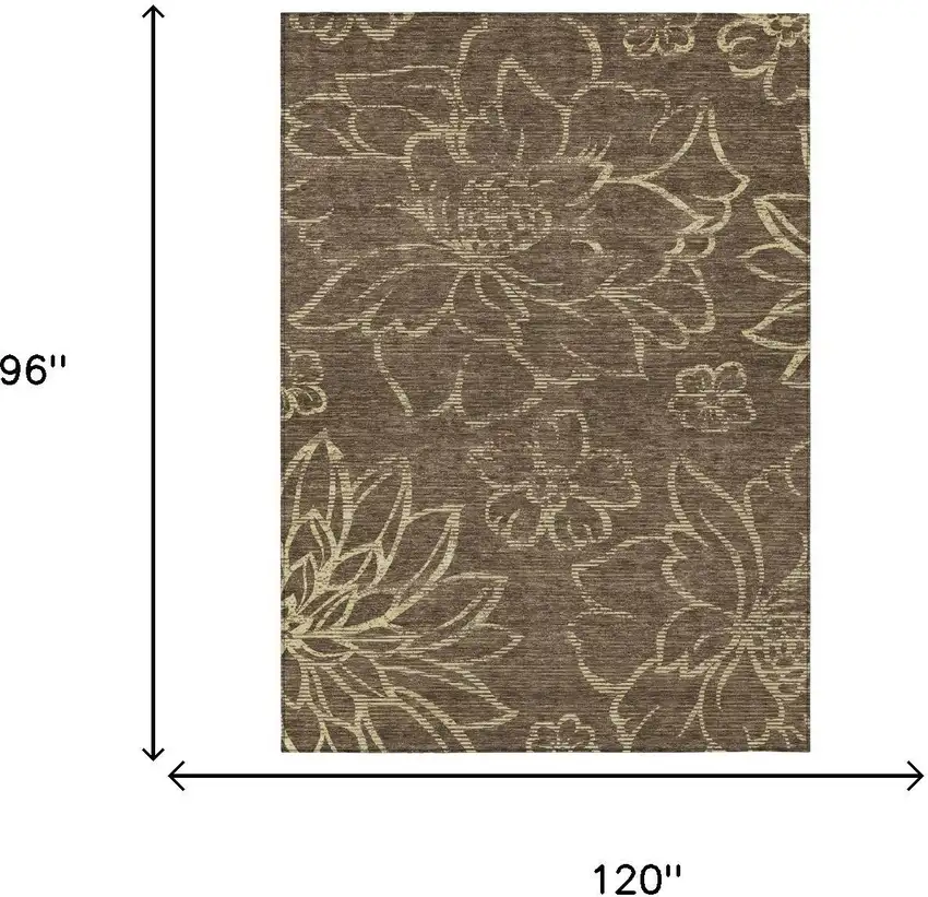 Chocolate And Brown Floral Washable Indoor Outdoor Area Rug Photo 5