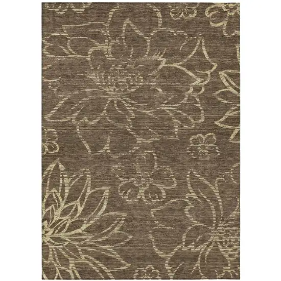 Chocolate And Brown Floral Washable Indoor Outdoor Area Rug Photo 2