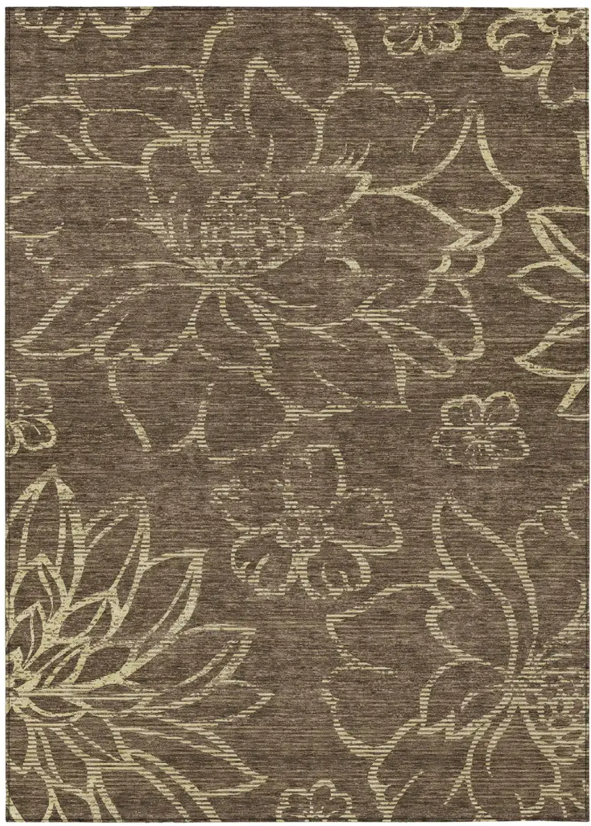 Chocolate And Brown Floral Washable Indoor Outdoor Area Rug Photo 2