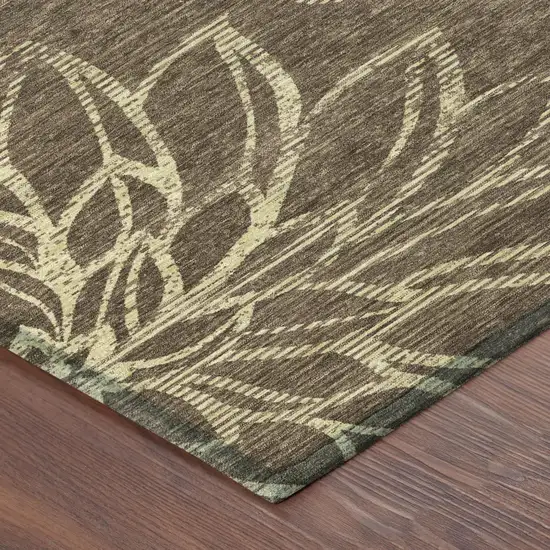 Chocolate And Brown Floral Washable Indoor Outdoor Area Rug Photo 3