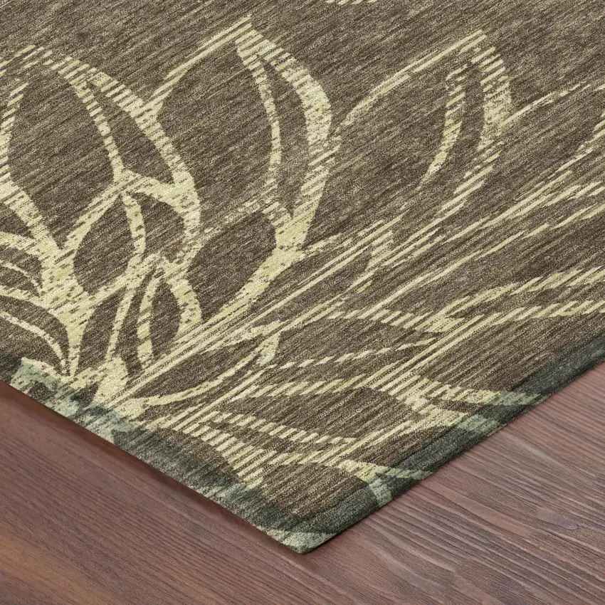 Chocolate And Brown Floral Washable Indoor Outdoor Area Rug Photo 3