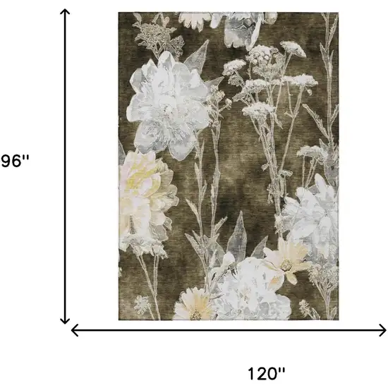 Chocolate And Brown Floral Washable Indoor Outdoor Area Rug Photo 5
