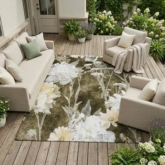 Chocolate And Brown Floral Washable Indoor Outdoor Area Rug Photo 1