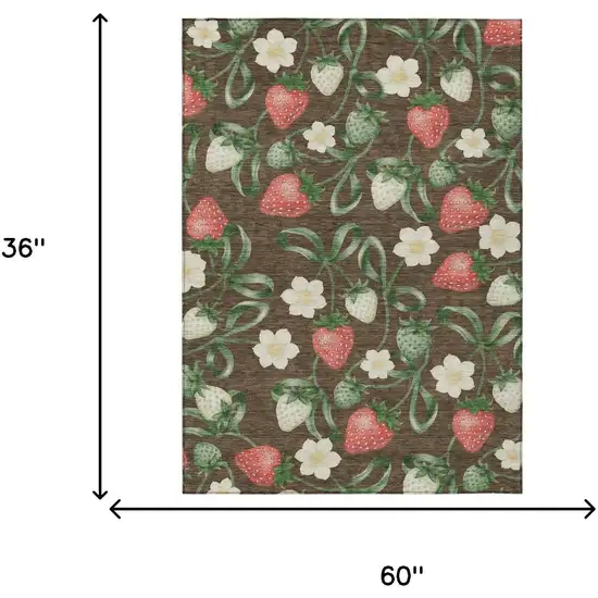 Chocolate And Brown Floral Washable Indoor Outdoor Area Rug Photo 5