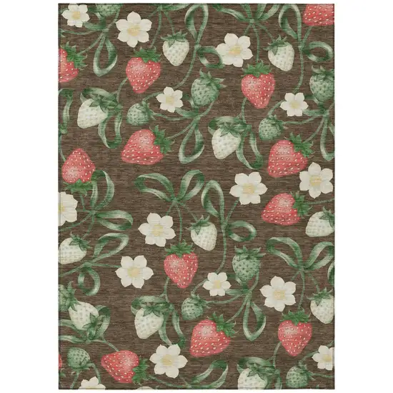 Chocolate And Brown Floral Washable Indoor Outdoor Area Rug Photo 2