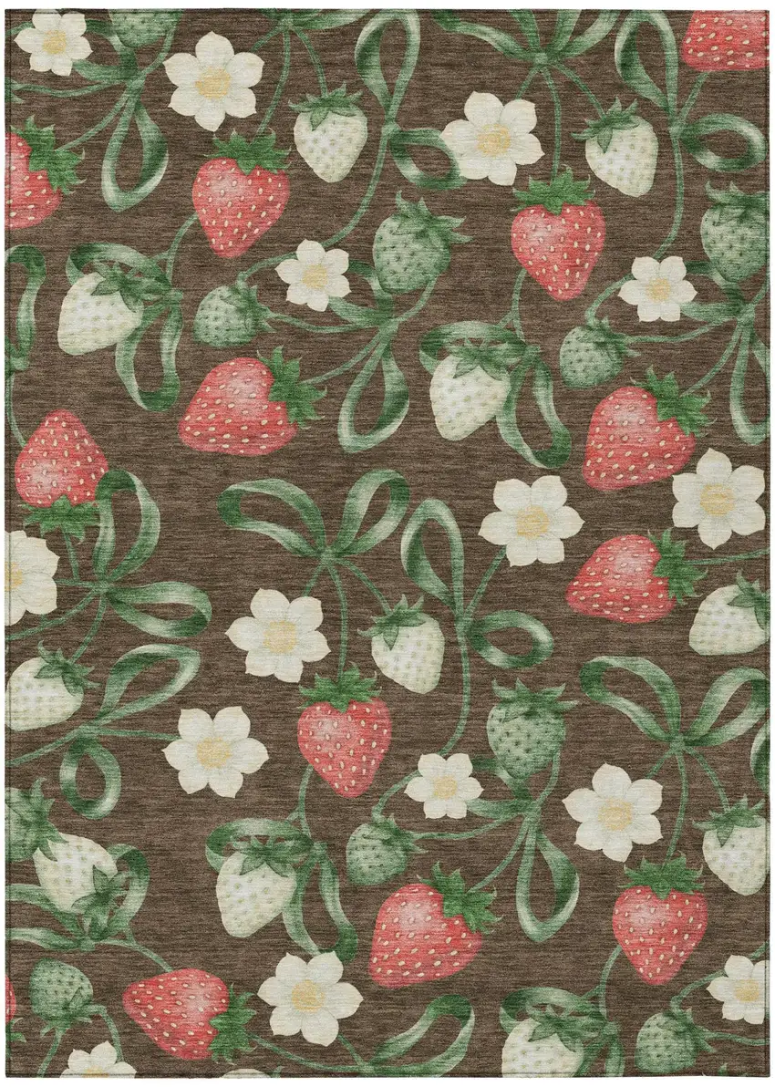 Chocolate And Brown Floral Washable Indoor Outdoor Area Rug Photo 2