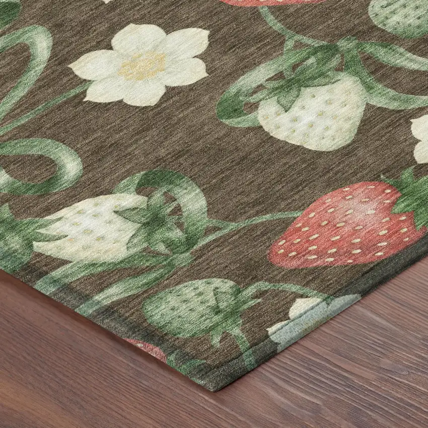 Chocolate And Brown Floral Washable Indoor Outdoor Area Rug Photo 3