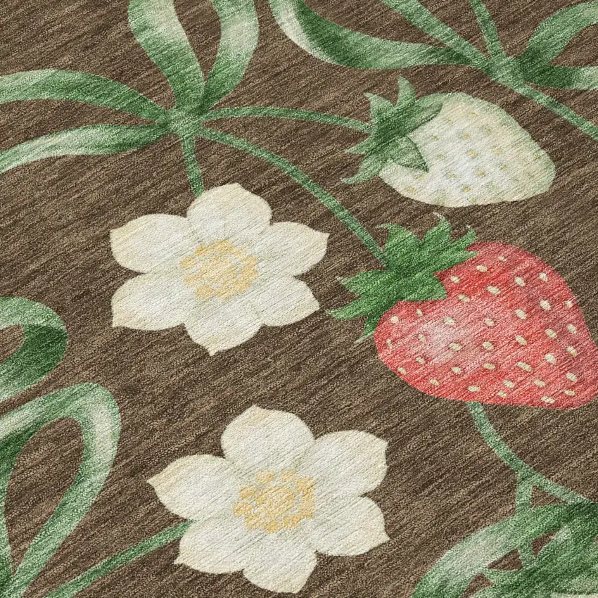 Chocolate And Brown Floral Washable Indoor Outdoor Area Rug Photo 4