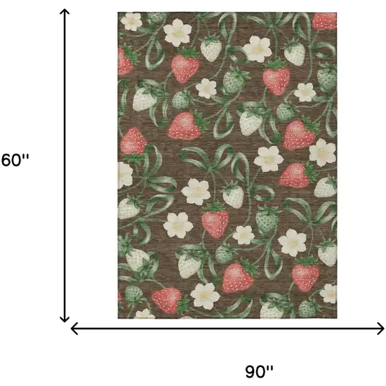Chocolate And Brown Floral Washable Indoor Outdoor Area Rug Photo 5